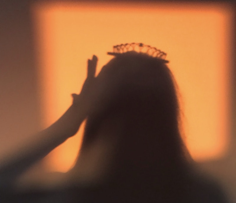 Image on a shadow against an orange wall