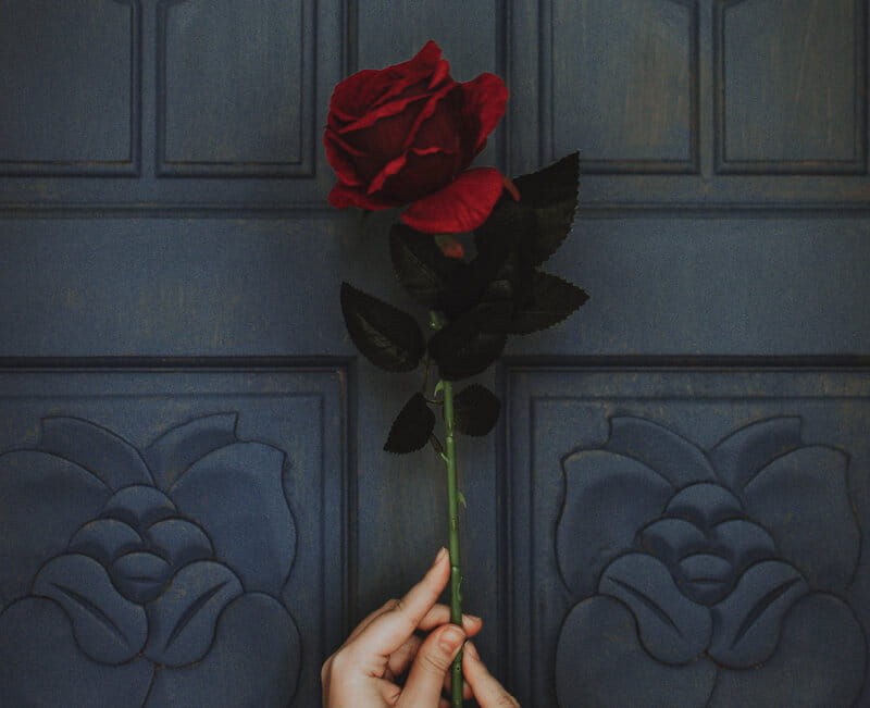 Image of a woman holding a red rose symbolic of self-love