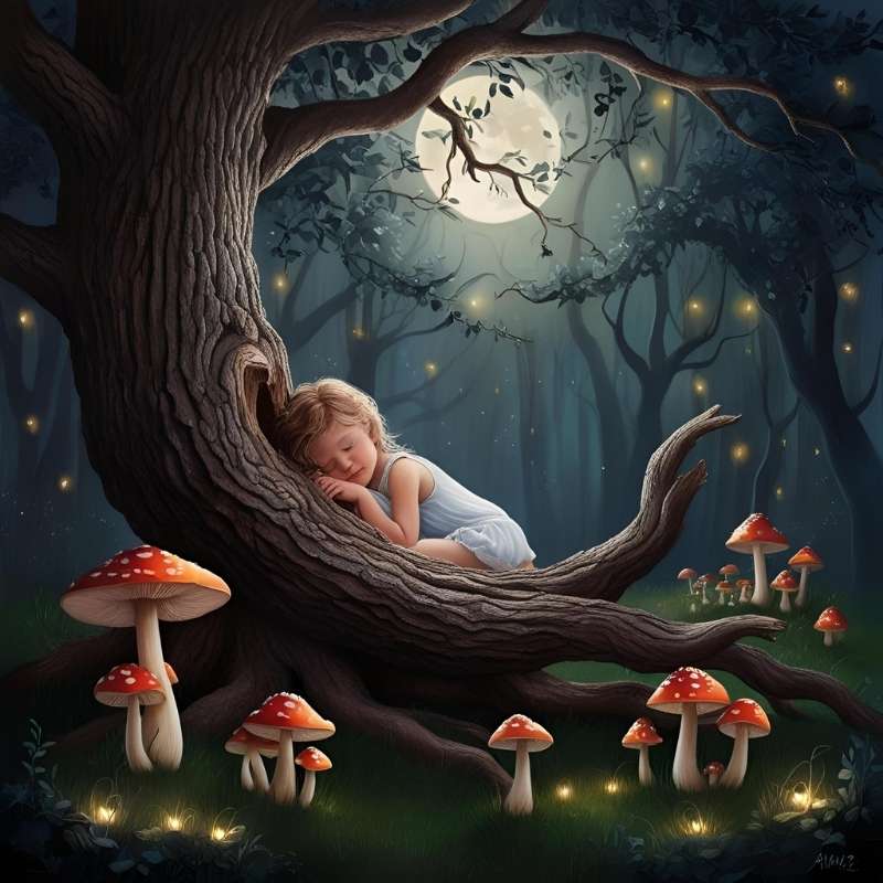 Image of a child curled up under a tree symbolic of healing the mother wound