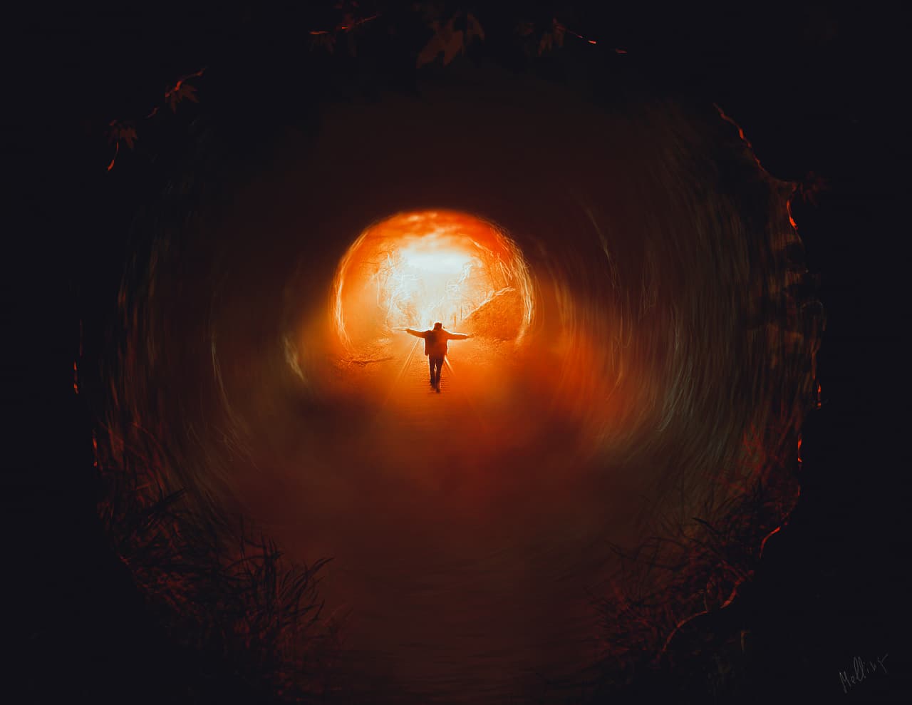 Image of a man walking through a tunnel to retrieve his soul