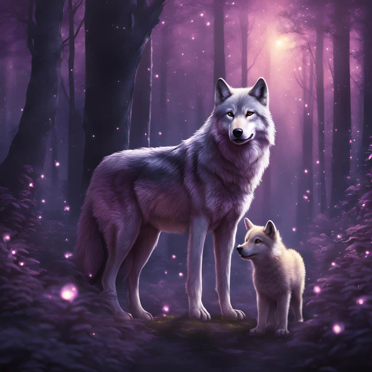 Ai generated image of a wolf and her cub symbolic of inner child work