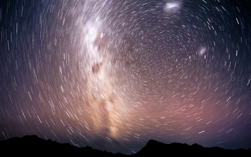 Image of time lapsed stars in the sky symbolic of synchronicity