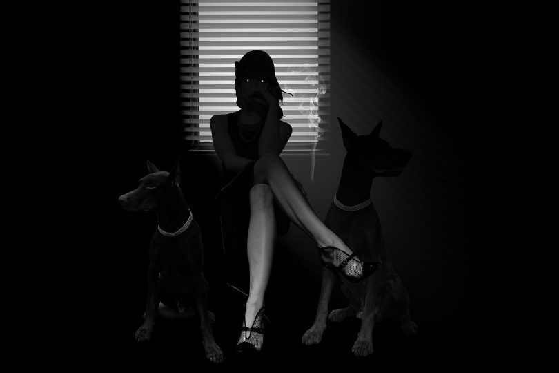 Image of an ominous woman with two dogs representing a part in internal family systems