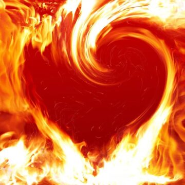 Image of a ball of heart-shaped fire symbolic of spiritual transformation