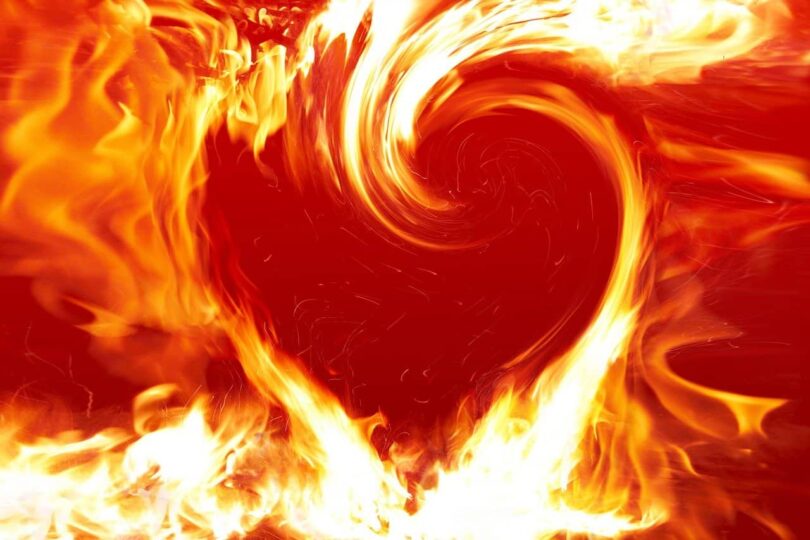 Image of a ball of heart-shaped fire symbolic of spiritual transformation