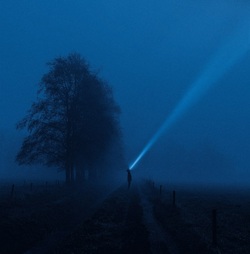 Image of someone shining a light in the fog