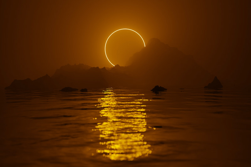 Image of an eclipse reflected in the water