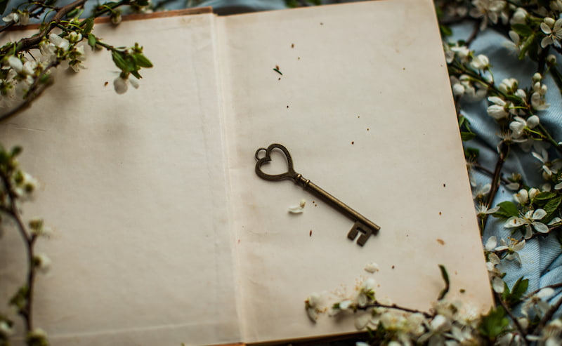 Image of a reflective journal with a key