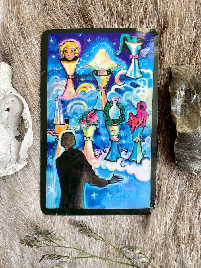 Image of The 7 of Cups card from the tarot