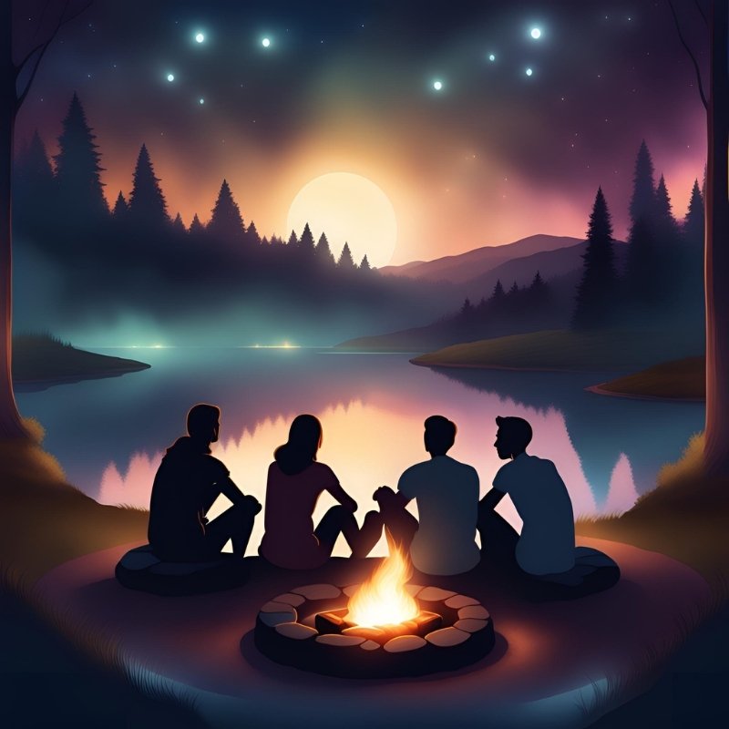 Image of a group of friends sitting around a fire pit
