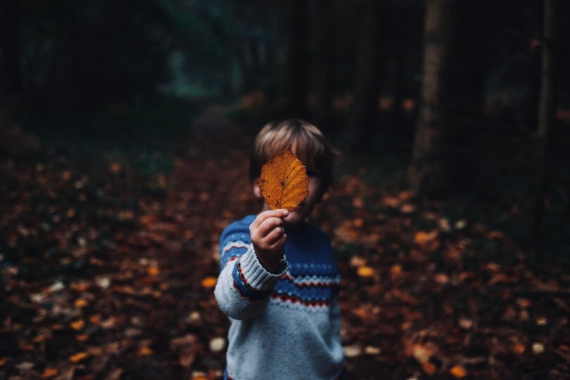 Image of a child holding a leaf symbolic of reparenting your inner child