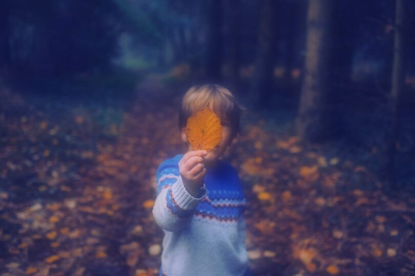 Image of a child holding up a leaf symbolic of reparenting inner child work