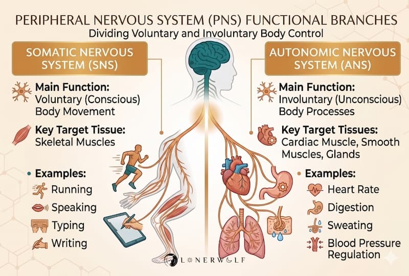 Image of the difference between the somatic and autonomic nervous systems