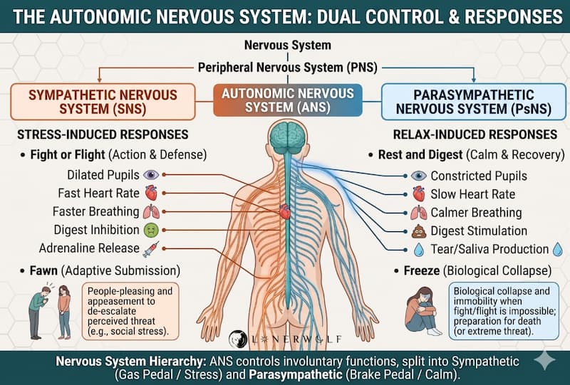 Image of the difference between the sympathetic and parasympathetic nervous system